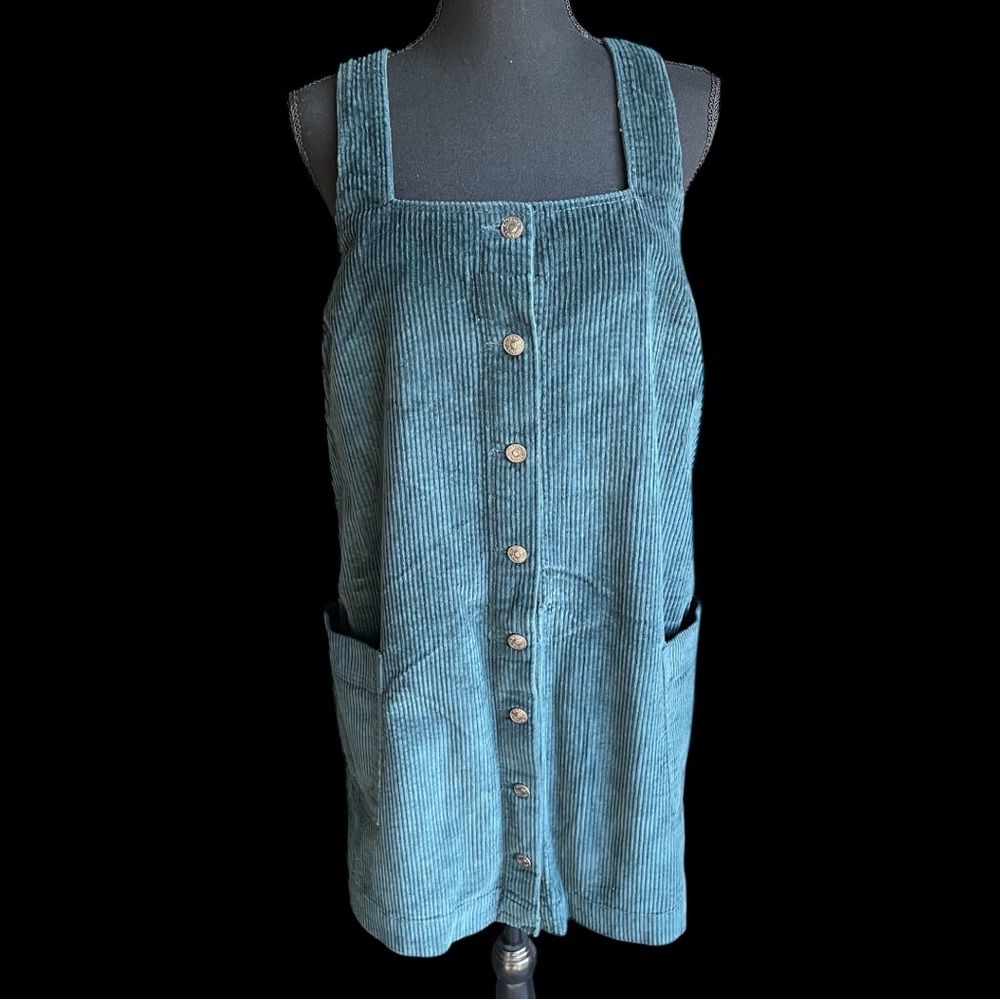 Fat Face Women’s 10 Teal Corduroy Overall Cross Back Dress